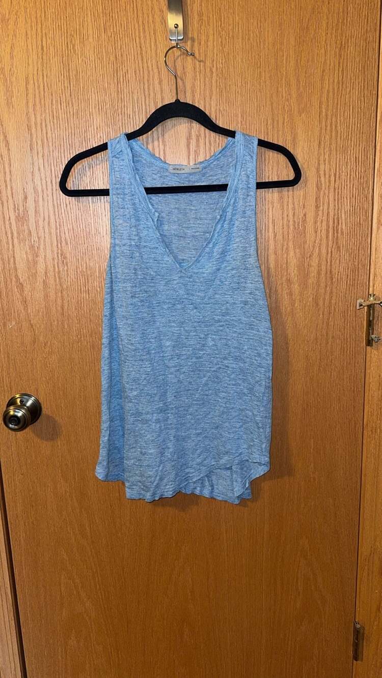 Athleta Breezy 100% Linen V-Neck Tank Top Blue Size S